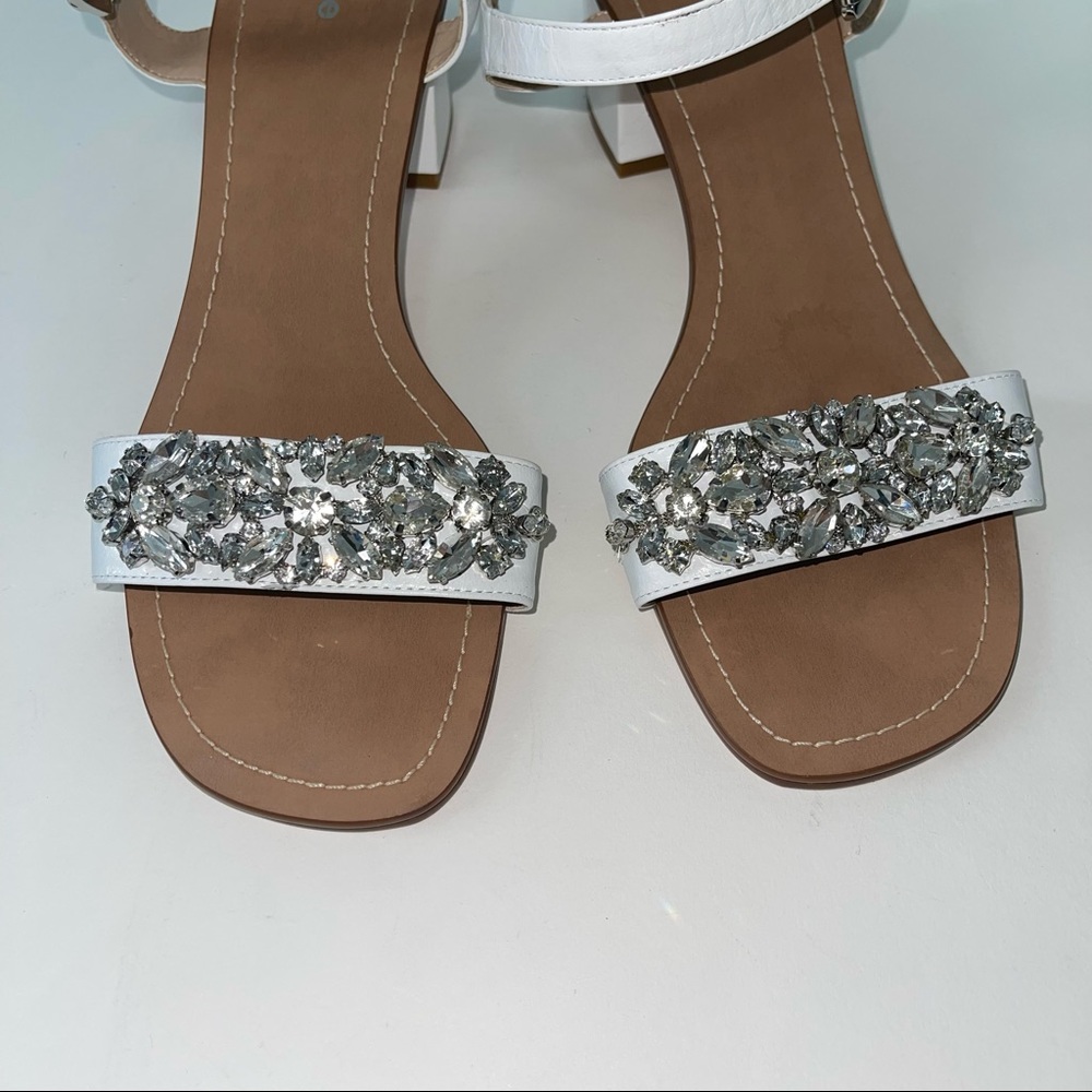 Dune London Open Toe White Block Heel Sandal W/ Floral Crystals New w/out box - Picture 10 of 14